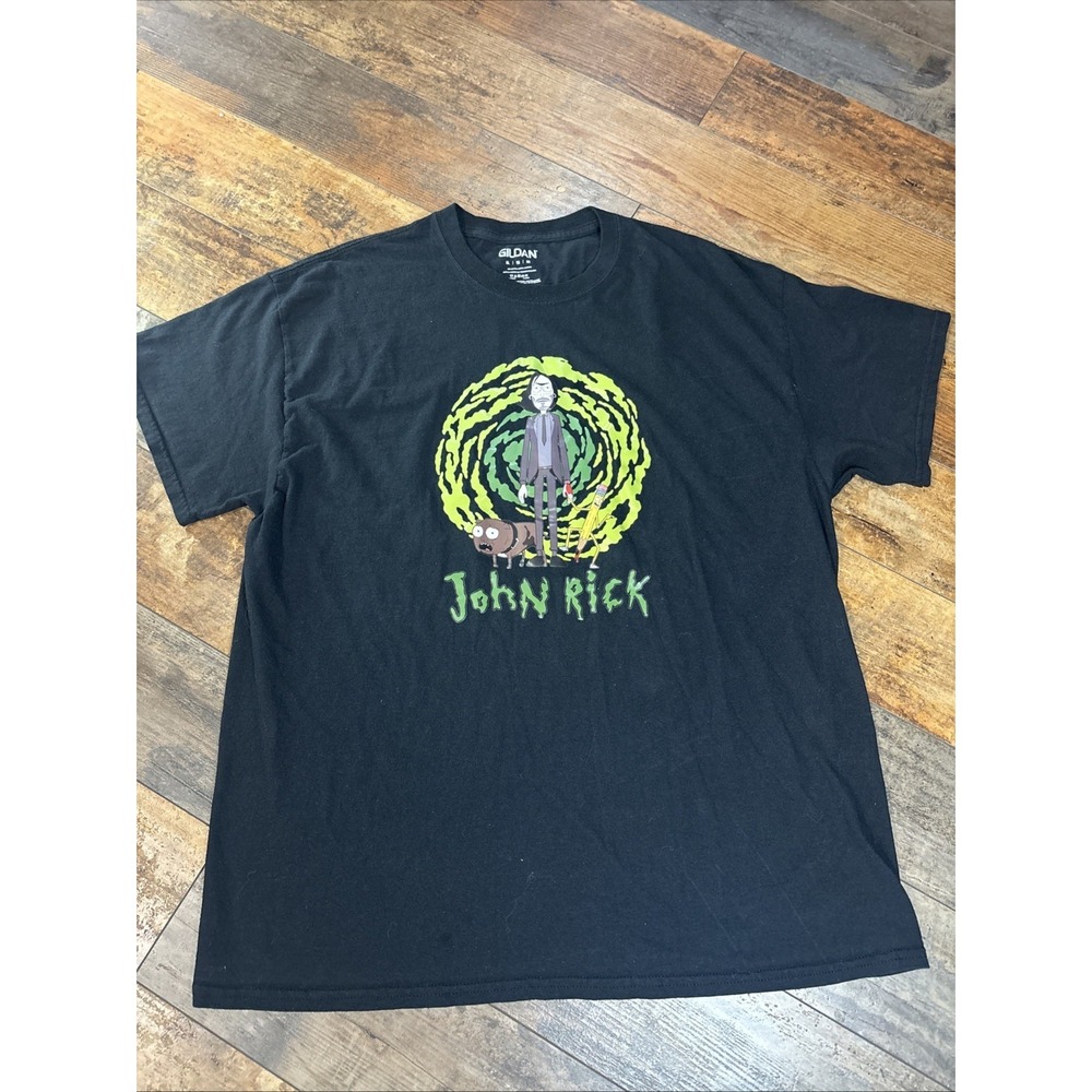 John Rick Black Adult XL T-Shirt Gildan Cotton Funny Shirt Rick & Morty
